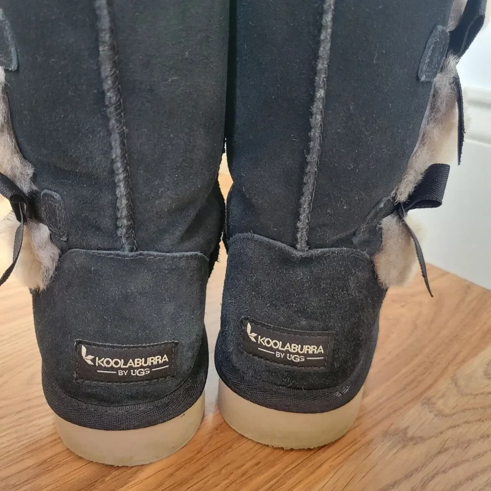 Koolaburra by UGG Victoria Tall Black Suede Bow Boots Size 7